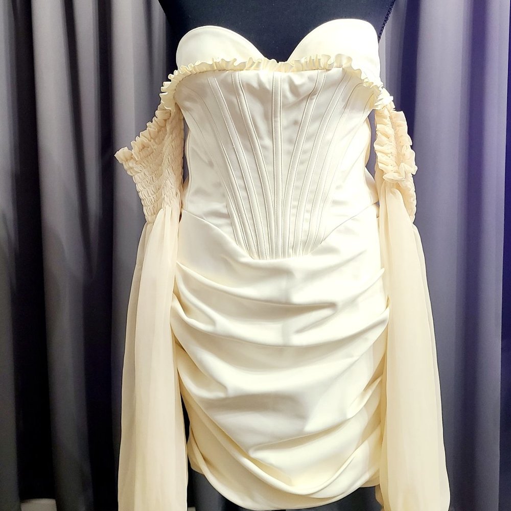 Medieval Ivory Sweetheart Corset with Sheer Draped Sleeves